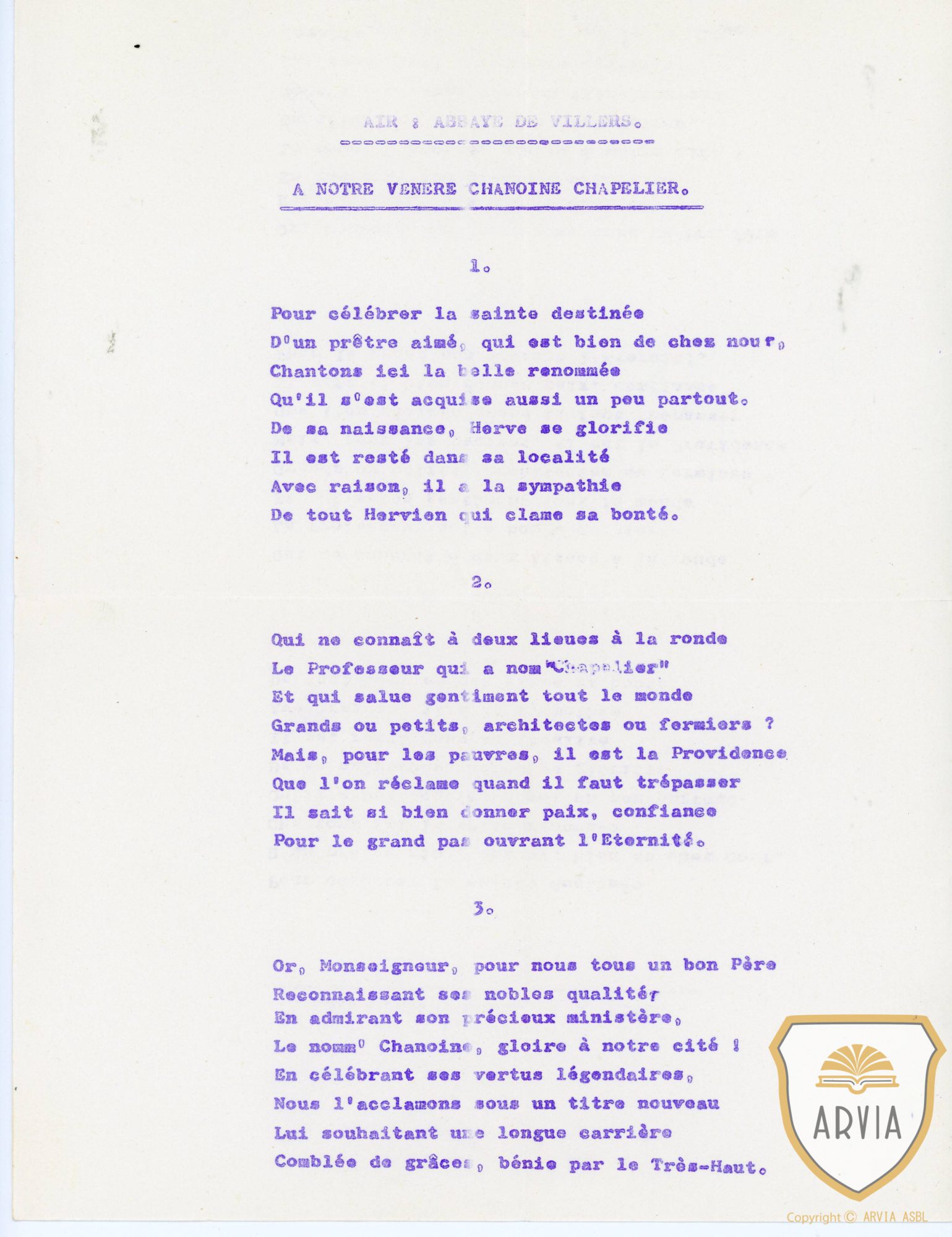 Herve 1966 Hymne Pour Les 50 Anniversaire Du Chanoine Chapelier Arvia Archives Herve