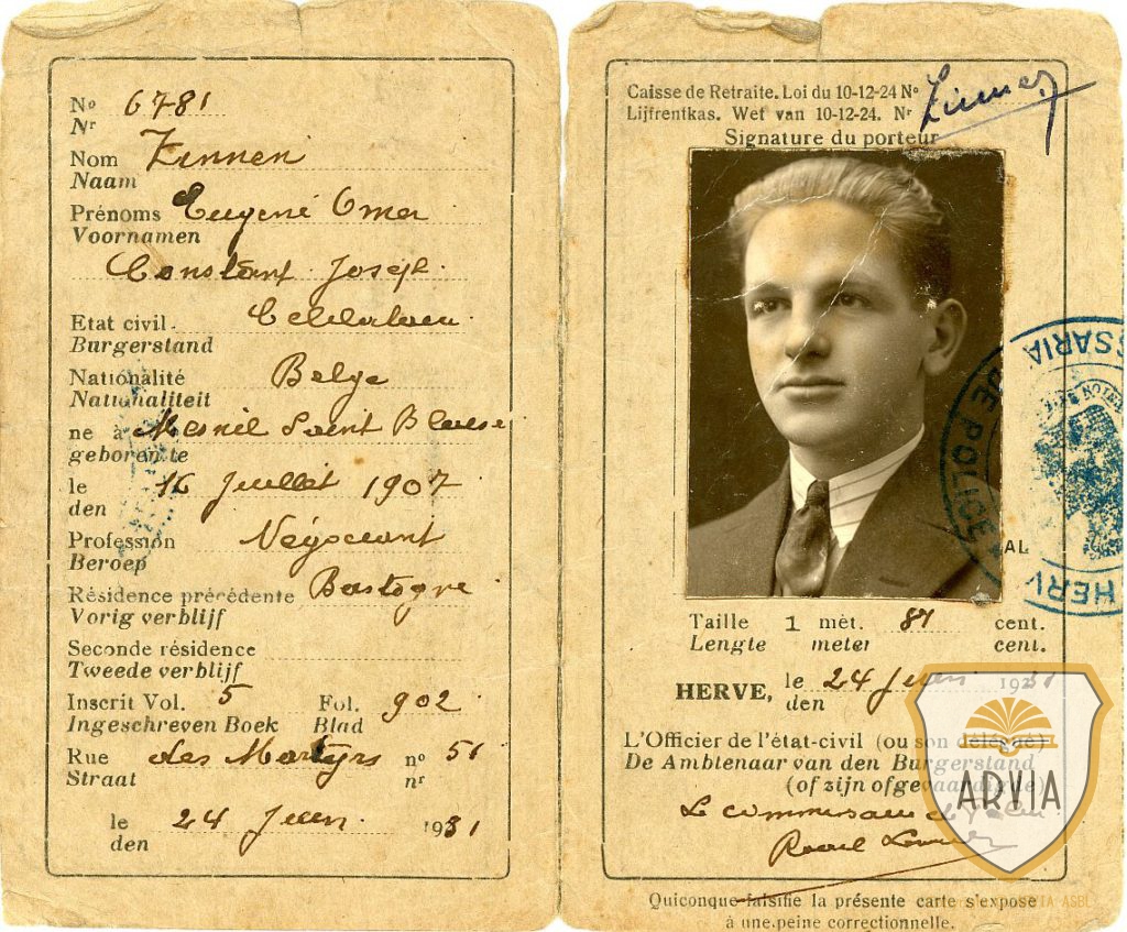 HERVE - 1951 - Eugène ZINNEN - Fausse Carte d'Identité - ARVIA Archives ...